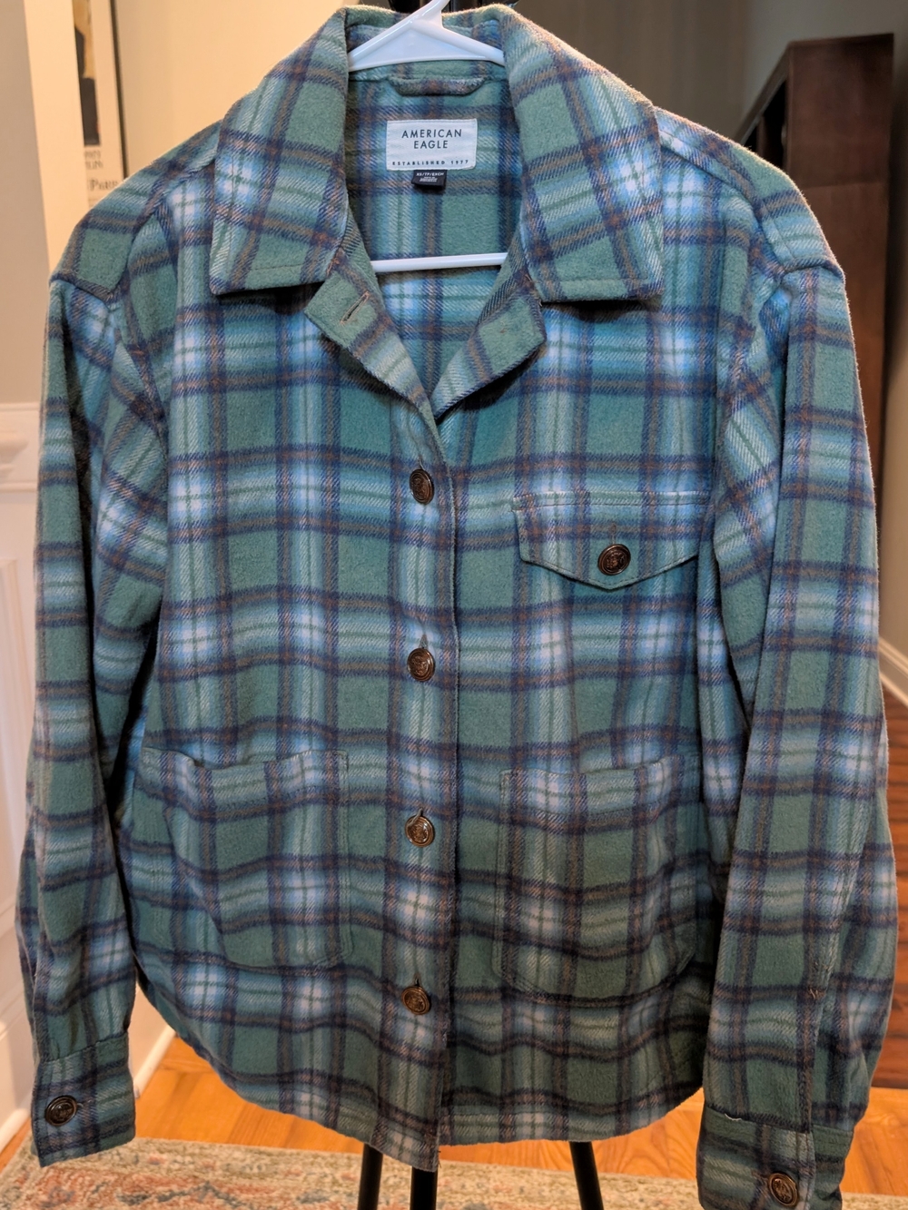 American Eagle Outfitters Green Plaid Button-Up Jacket